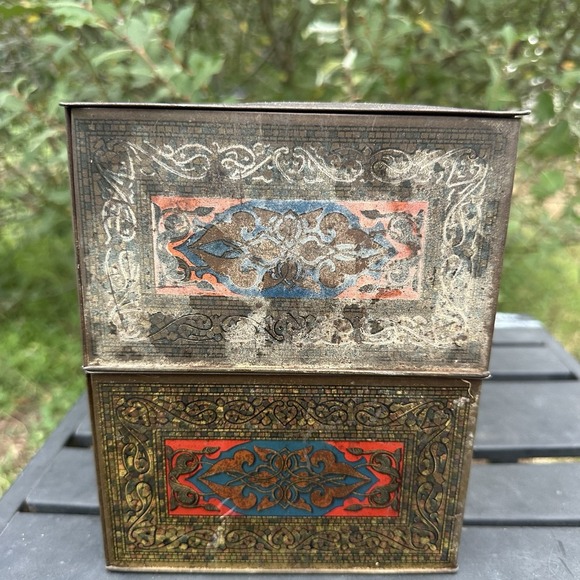 Lot 2 Vintage Wilson & Co USA Soap Dept. Tin Humidor Mosaic Litho Box Hinged Lid - Picture 6 of 14